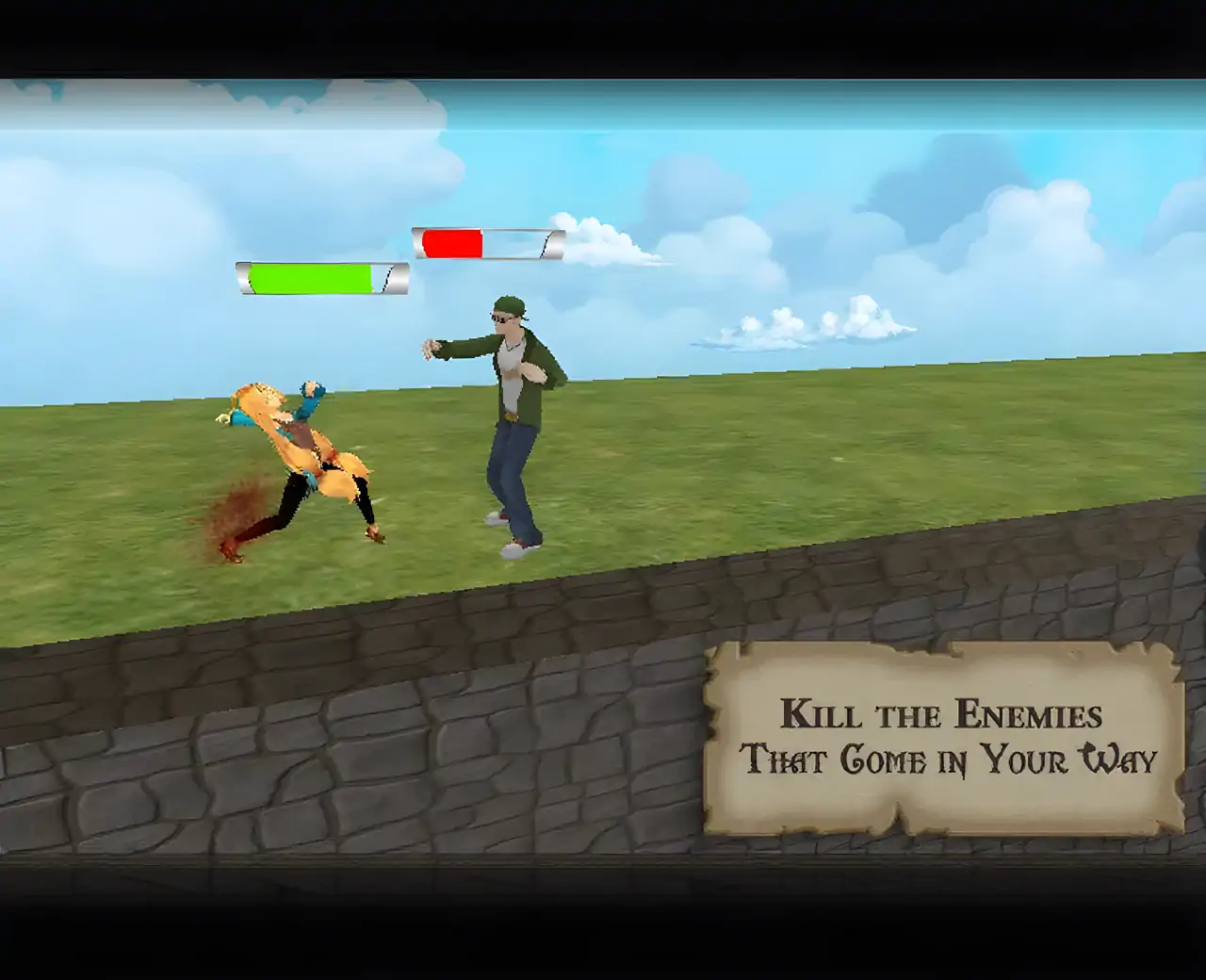 女孩在奔跑中与怪物战斗