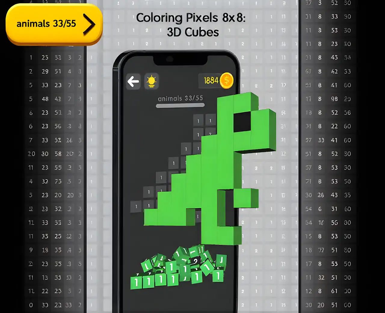 着色像素8x8:3D立方体