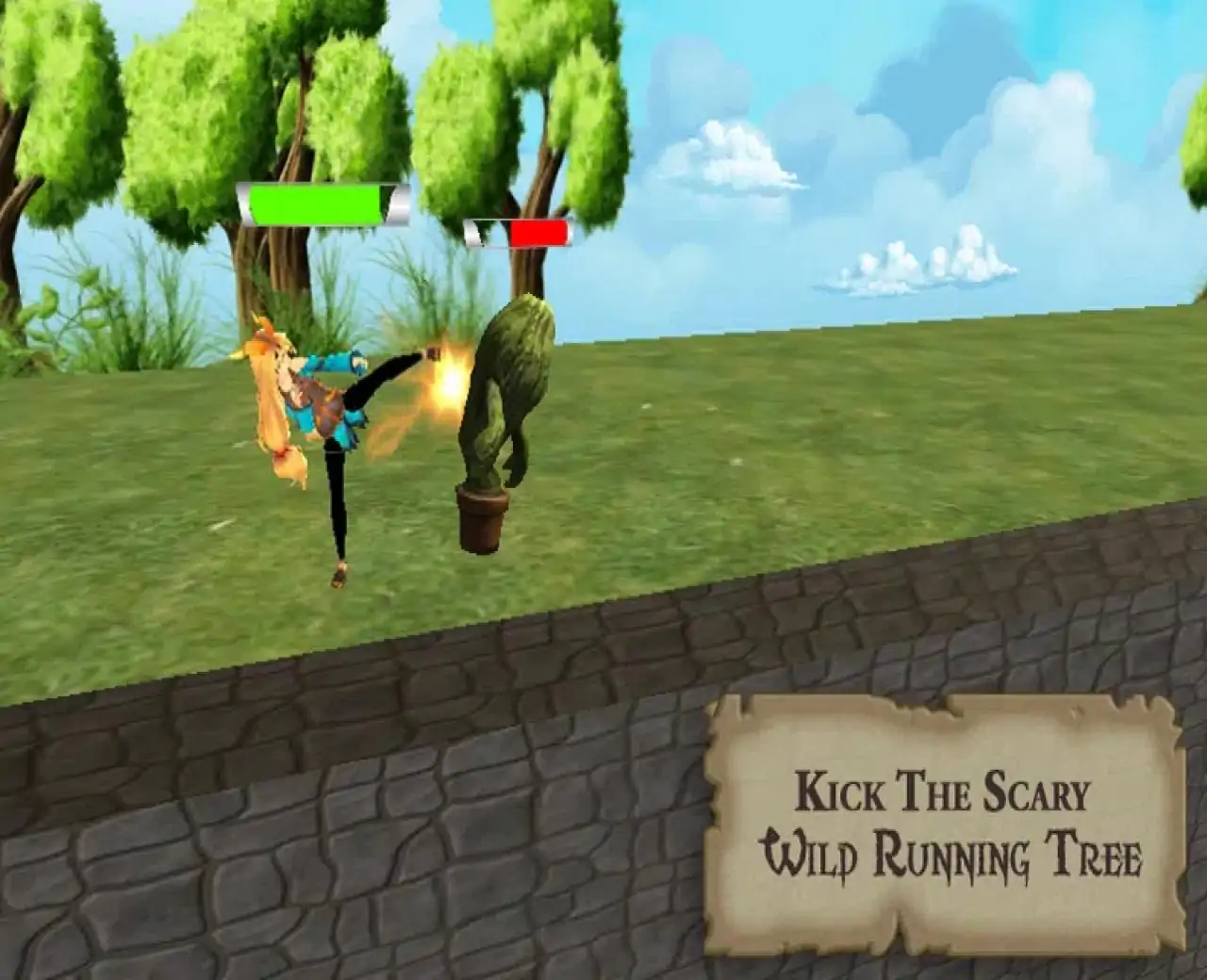 女孩在奔跑中与怪物战斗