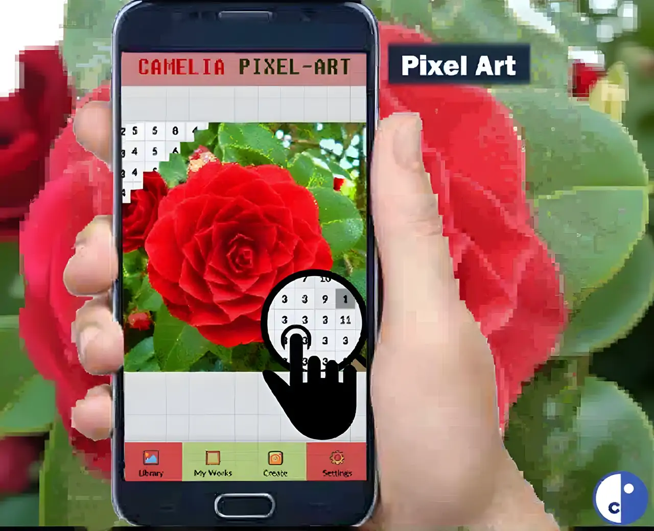 山茶花颜色按数字-花朵像素艺术