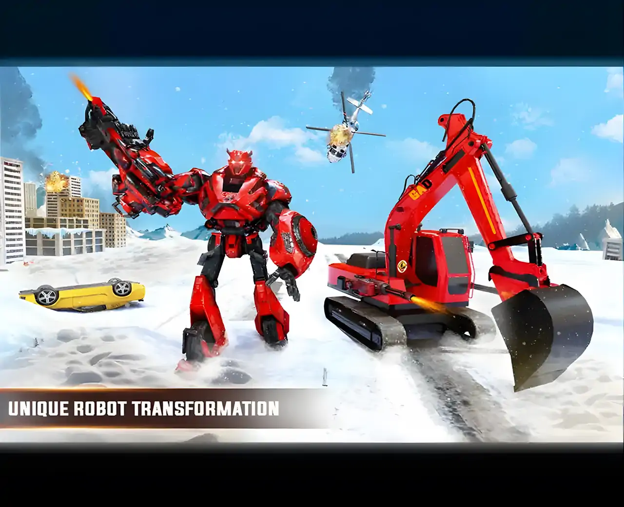 雪地挖掘机起重机变身机器人射击游戏