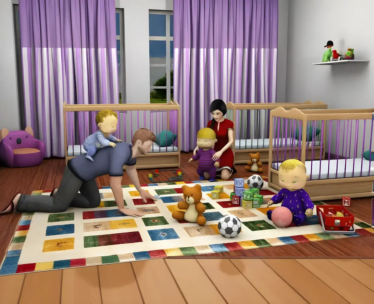 新生儿三胞胎宝宝妈妈游戏