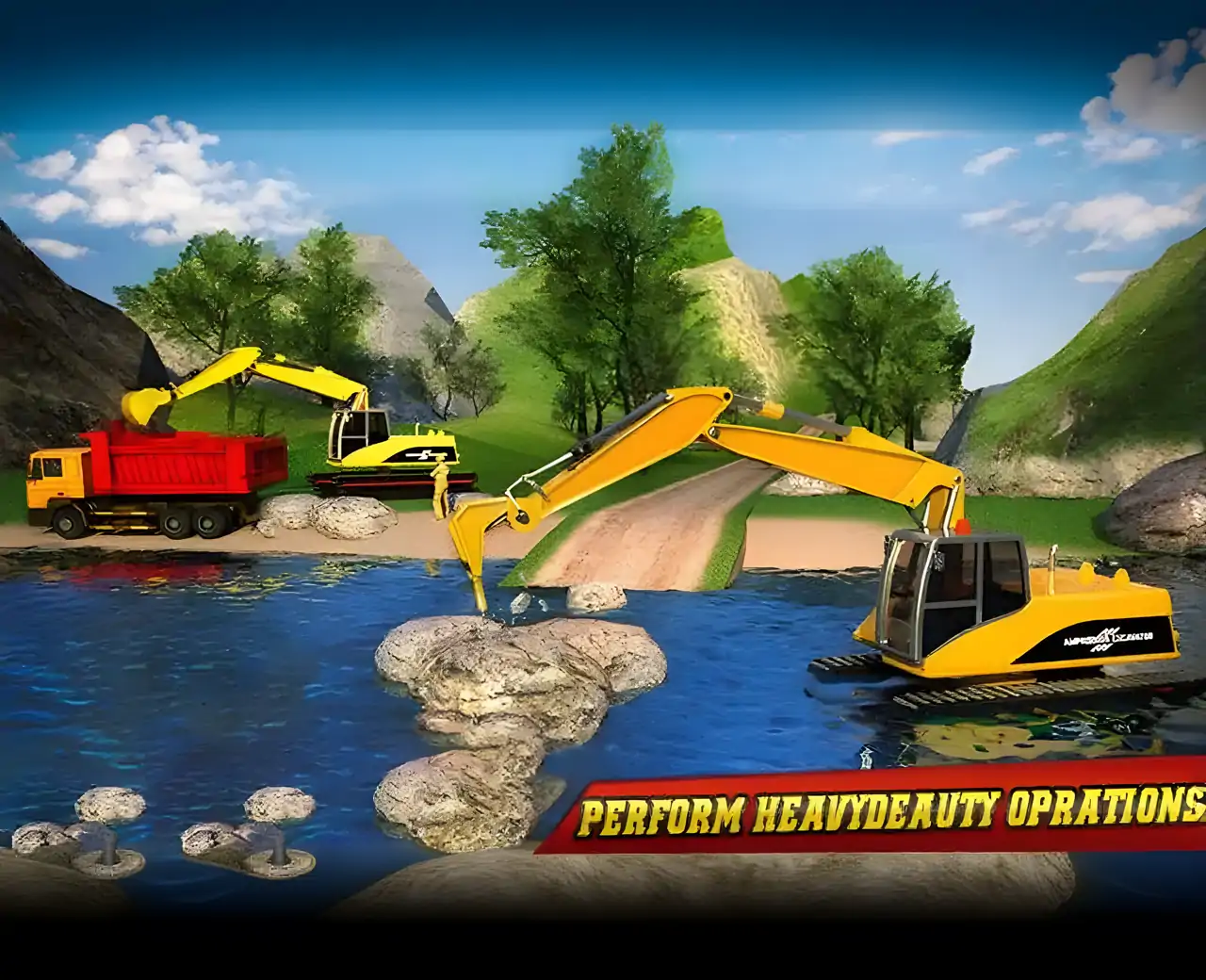 两栖挖掘机：起重机施工模拟器