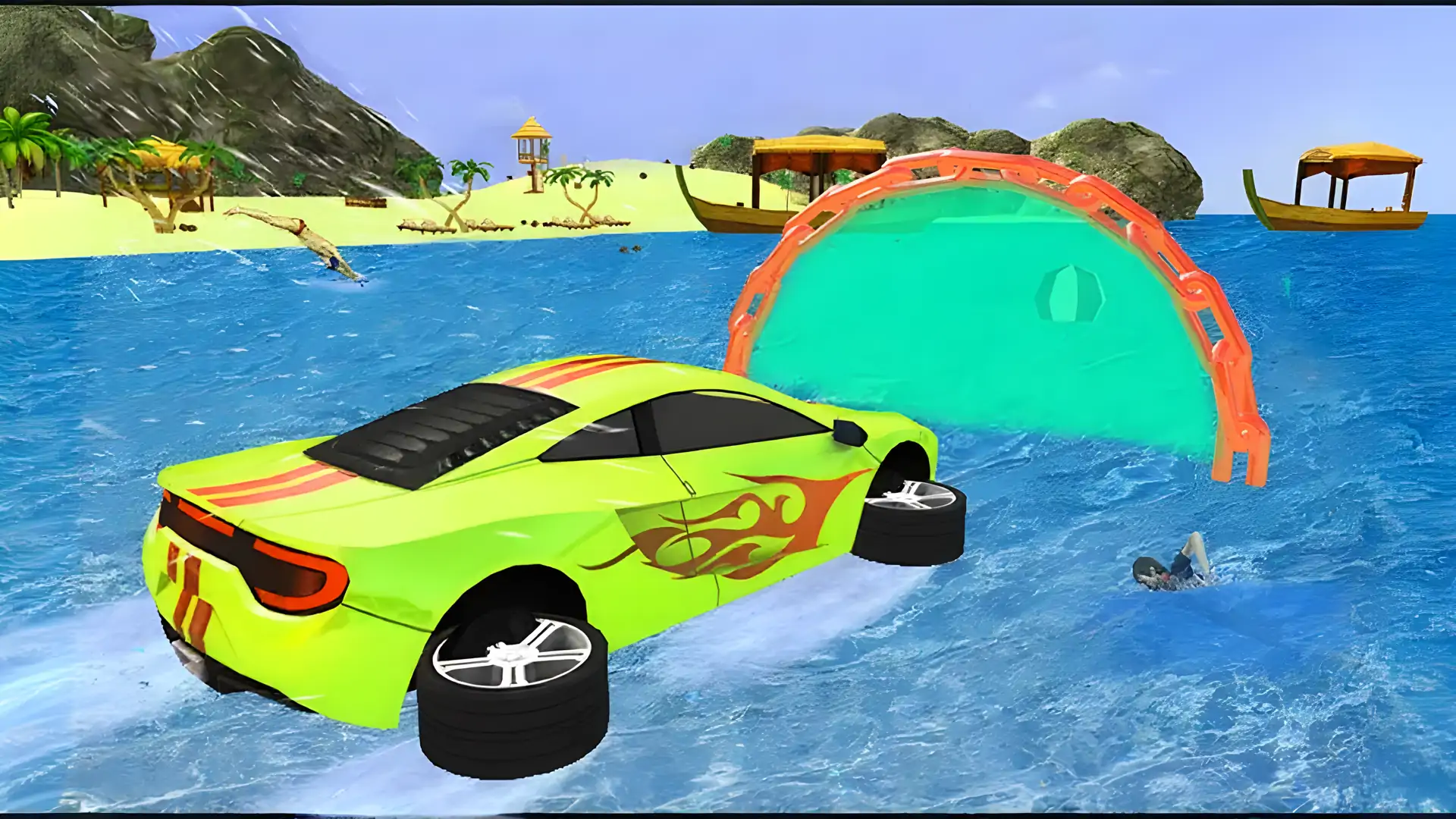漂浮的汽车冒险-水冲浪特技种族