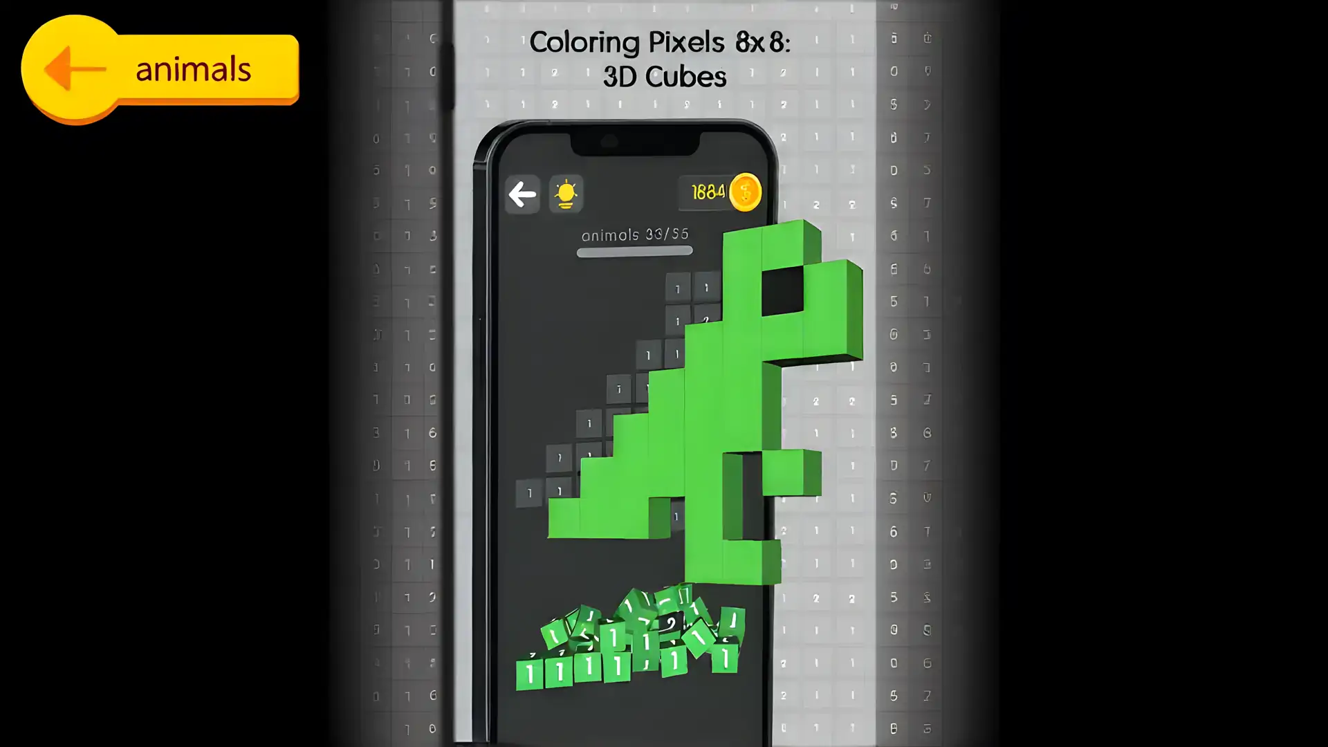 着色像素8x8：3D立方体