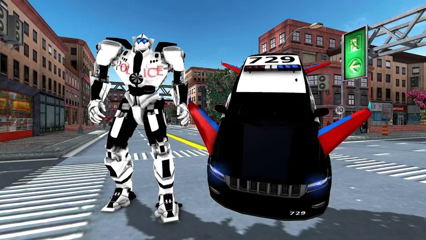 飞行警察汽车机器人：警察射击游戏